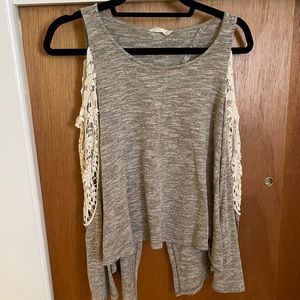 Grey open shoulder long sleeve